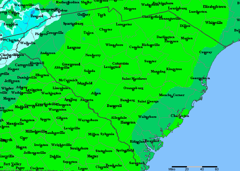 The State of South Carolina Yearly Average Precipitation